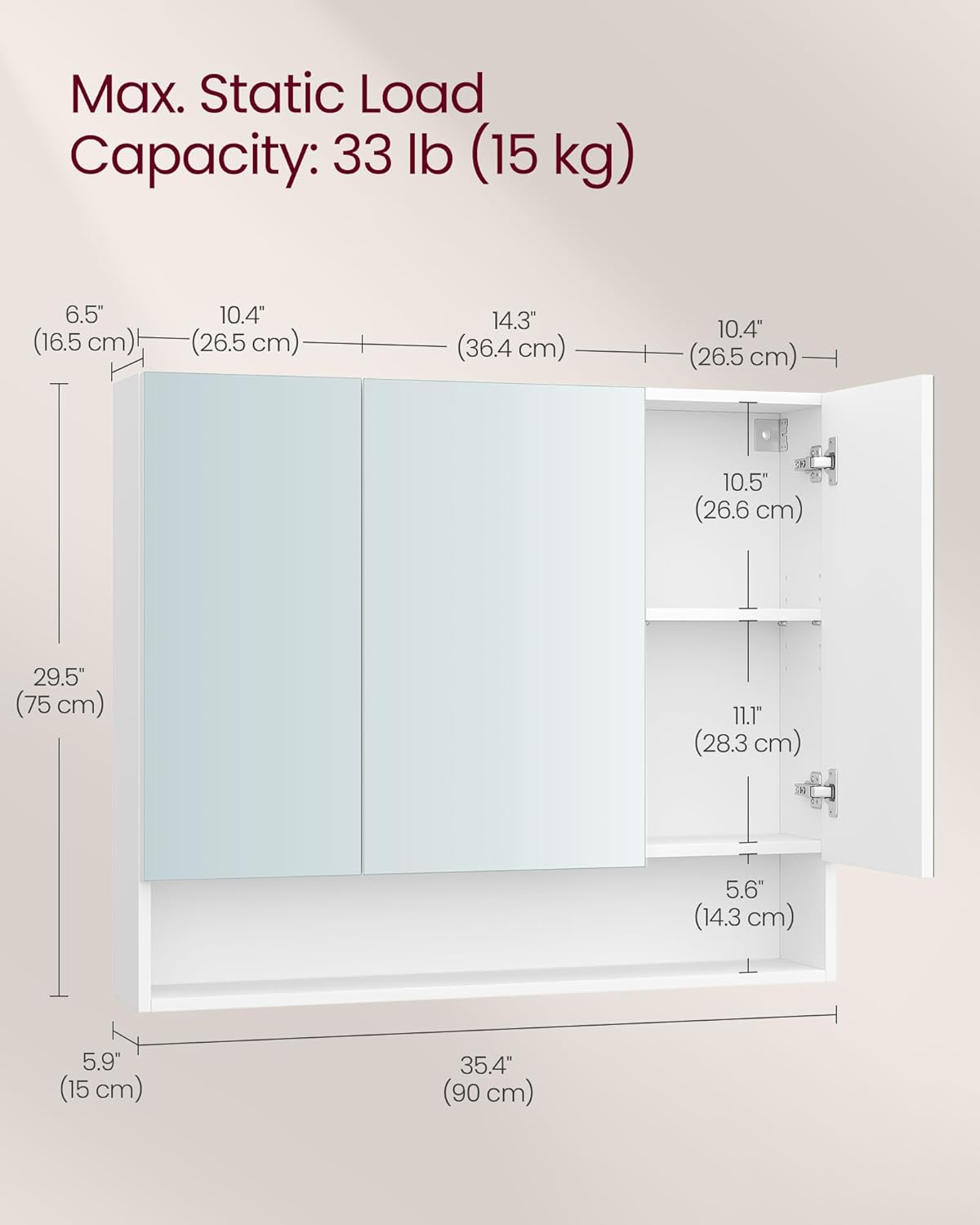 VASAGLE KAILYN Collection - Bathroom Mirror Cabinet, Bathroom Wall Mirror Cabinet White