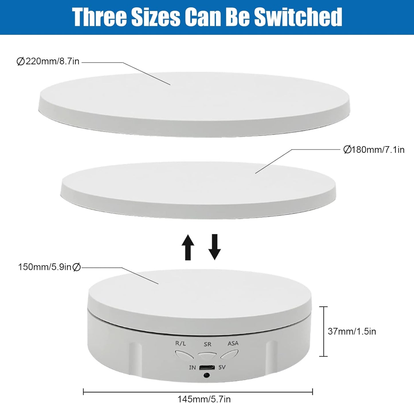 Electric Rotating Display Stand, 3 In 1 Adjustable Turntable With Remote, Max Load 22 Lbs-WHITE