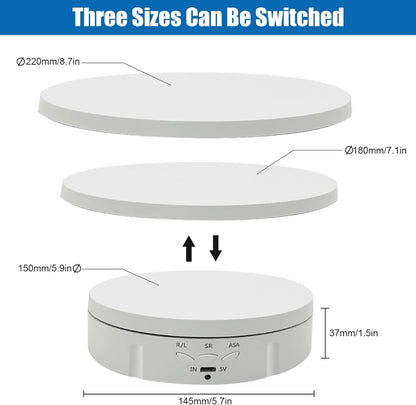 Electric Rotating Display Stand, 3 In 1 Adjustable Turntable With Remote, Max Load 22 Lbs-WHITE