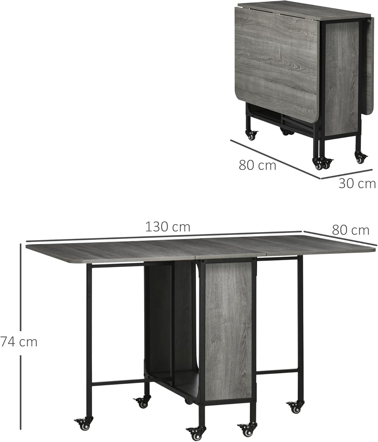 HOMCOM Mobile Drop Leaf Table, Folding Dining Table with 6 Wheels
