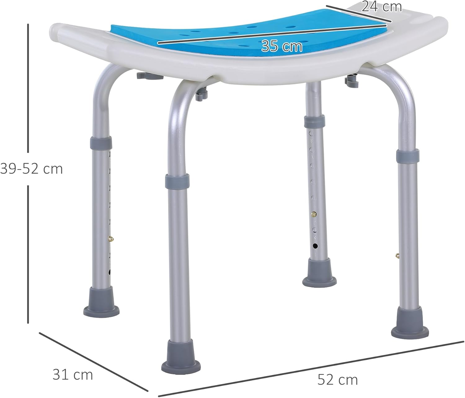 HOMCOM Shower Chair, Adjustable Height Shower Stool