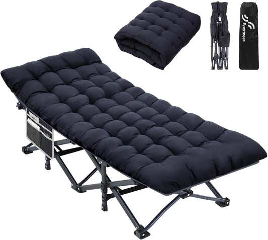 Sportneer Camp Beds for Adults with 1.5" Thick Mattress-BLACK