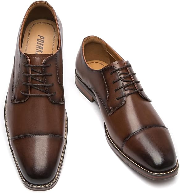 Poerkan Men's Comfortable & Stylish Lace - Up Derby Shoes-Black-UK10