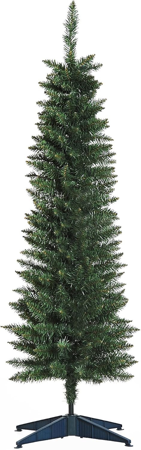 HOMCOM 5ft Unlit Artificial Christmas Tree, Pencil Slim Xmas Tree with Solid Stand and Realistic Branches, Green