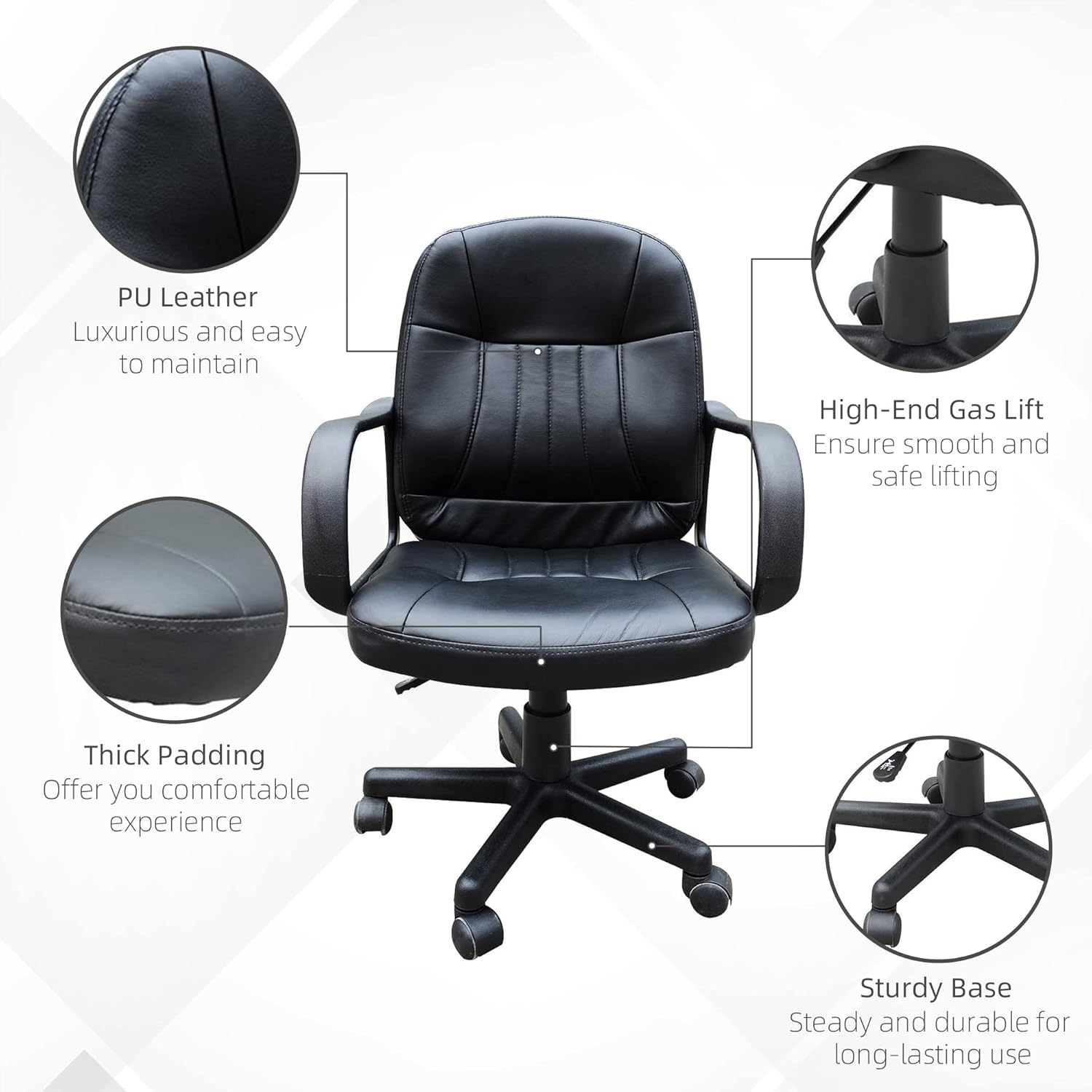 HOMCOM Office Chair, PU Leather Computer Desk Chair with Adjustable Height Black