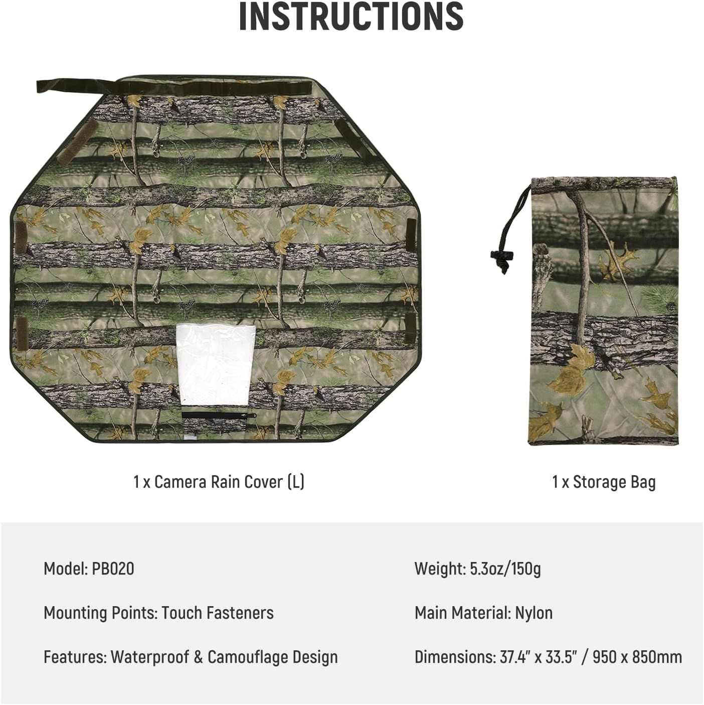NEEWER PB020 Large Waterproof Rain Cover for Camera Camo