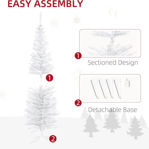 HOMCOM 5ft Unlit Artificial Christmas Tree, Pencil Slim Xmas Tree with Solid Stand and Realistic Branches, White