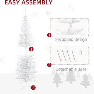 HOMCOM 5ft Unlit Artificial Christmas Tree, Pencil Slim Xmas Tree with Solid Stand and Realistic Branches, White