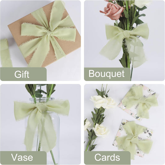 3 X 4PK CHIFFON RIBBON-GREEN 4CM X 5M