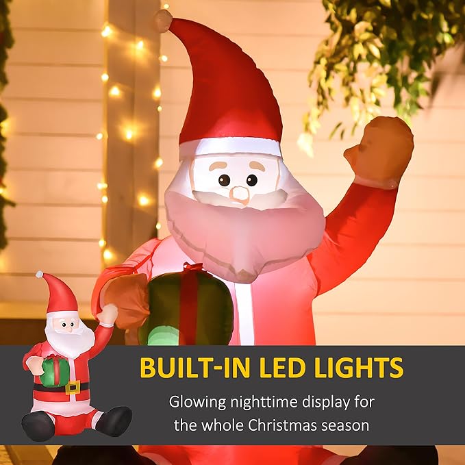 HOMCOM 4ft Inflatable Christmas Santa Claus Gift with LED Xmas