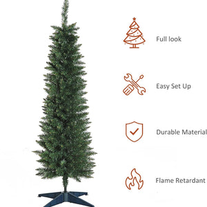 HOMCOM 5ft Unlit Artificial Christmas Tree, Pencil Slim Xmas Tree with Solid Stand and Realistic Branches, Green