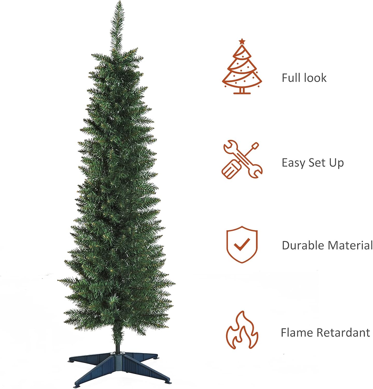 HOMCOM 5ft Unlit Artificial Christmas Tree, Pencil Slim Xmas Tree with Solid Stand and Realistic Branches, Green