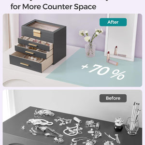 SONGMICS Jewellery Box with Glass Lid, 4-Layer Jewellery Storage Organiser with 3 Drawers