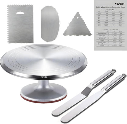 Yizish cake turntable stand with icing spreaders and scrapers