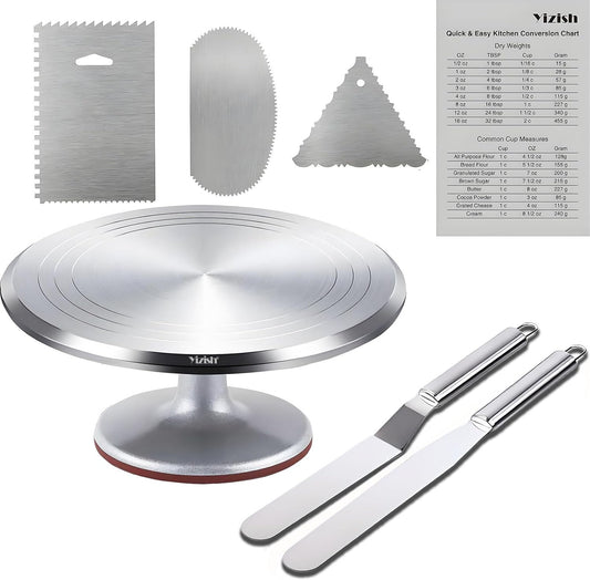 Yizish cake turntable stand with icing spreaders and scrapers