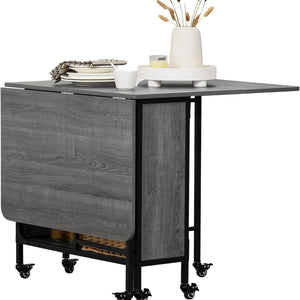 HOMCOM Mobile Drop Leaf Table, Folding Dining Table with 6 Wheels