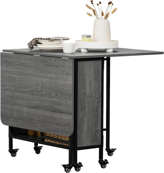 HOMCOM Mobile Drop Leaf Table, Folding Dining Table with 6 Wheels