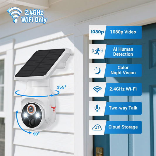 Wi-Fi 1080p battery camera with solar panel