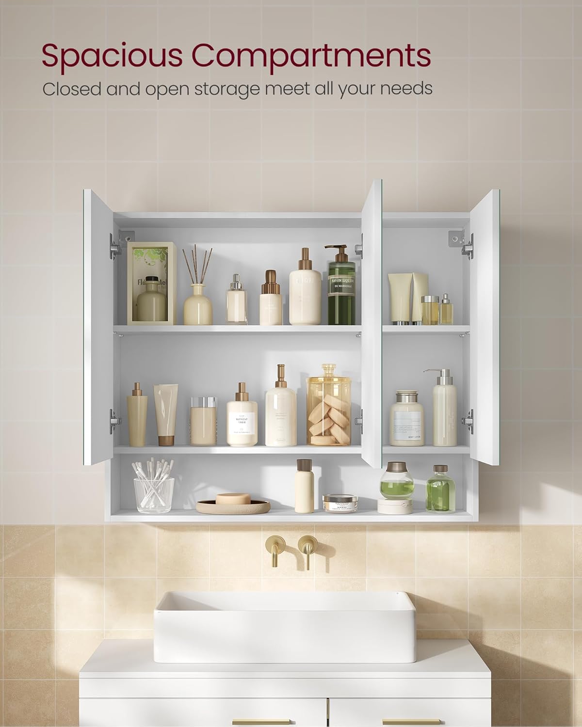 VASAGLE KAILYN Collection - Bathroom Mirror Cabinet, Bathroom Wall Mirror Cabinet White