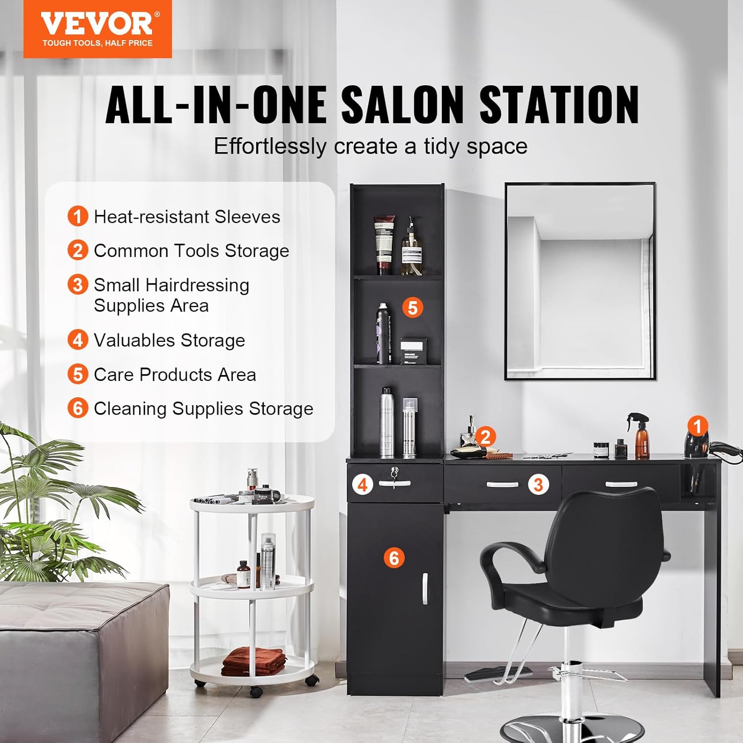 VEVOR Salon Station, Wall Mount Barber Salon Station for Hair Stylist