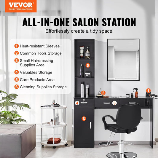 VEVOR Salon Station, Wall Mount Barber Salon Station for Hair Stylist