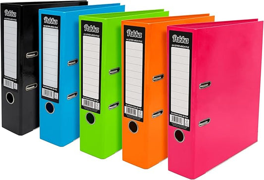 Pukka Pad, Brights A4 Lever Arch Files – 10 Pack of Assorted Colours – 70mm Spine with Customisable Label