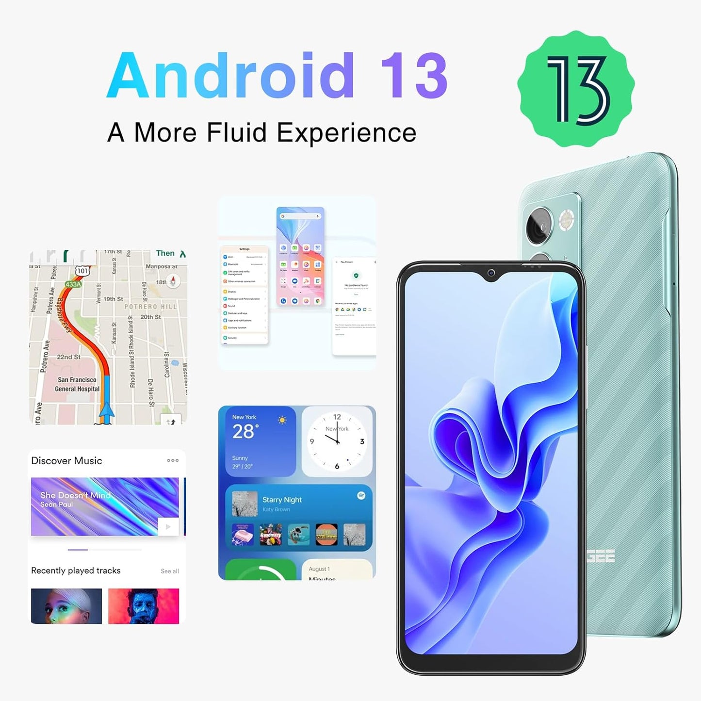 DOOGEE Android Phones, N50 Pro 20GB+256GB MINT GREEN