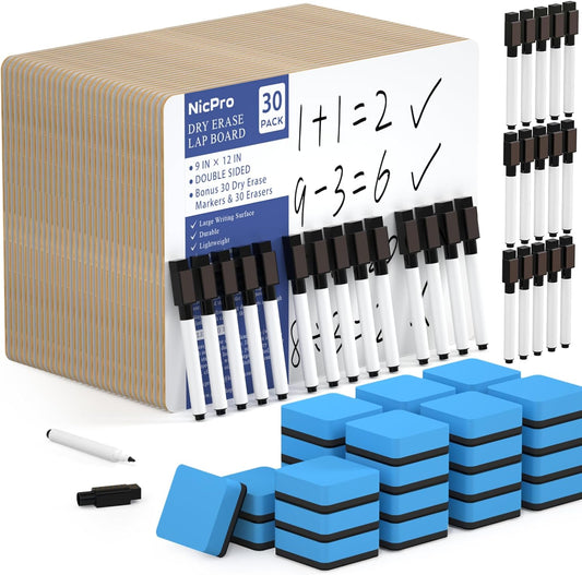 Nicpro 30 Pack Dry Erase Mini Whiteboard A4