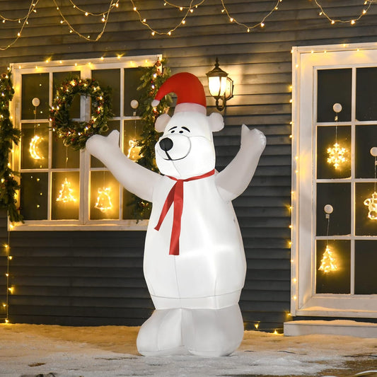 HOMCOM 6ft Tall Outdoor Inflatable Bear Christmas