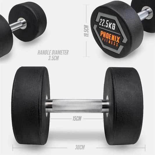 Phoenix Fitness Rubber Coated Dumbbells-22.5KGS