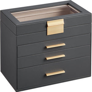 SONGMICS Jewellery Box with Glass Lid, 4-Layer Jewellery Storage Organiser with 3 Drawers