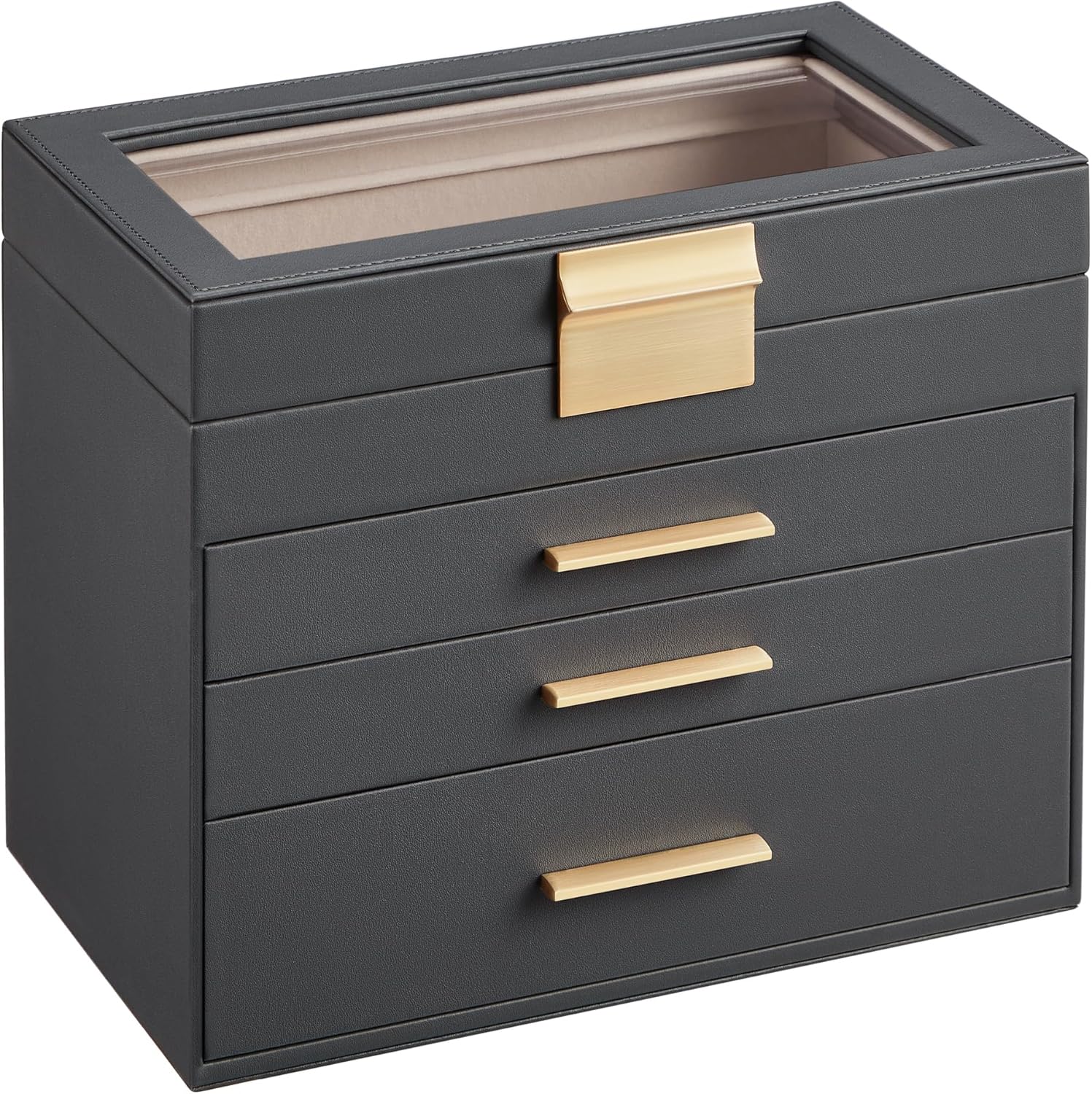 SONGMICS Jewellery Box with Glass Lid, 4-Layer Jewellery Storage Organiser with 3 Drawers