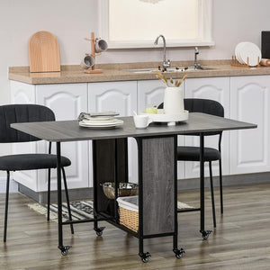 HOMCOM Mobile Drop Leaf Table, Folding Dining Table with 6 Wheels
