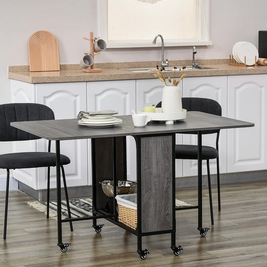 HOMCOM Mobile Drop Leaf Table, Folding Dining Table with 6 Wheels