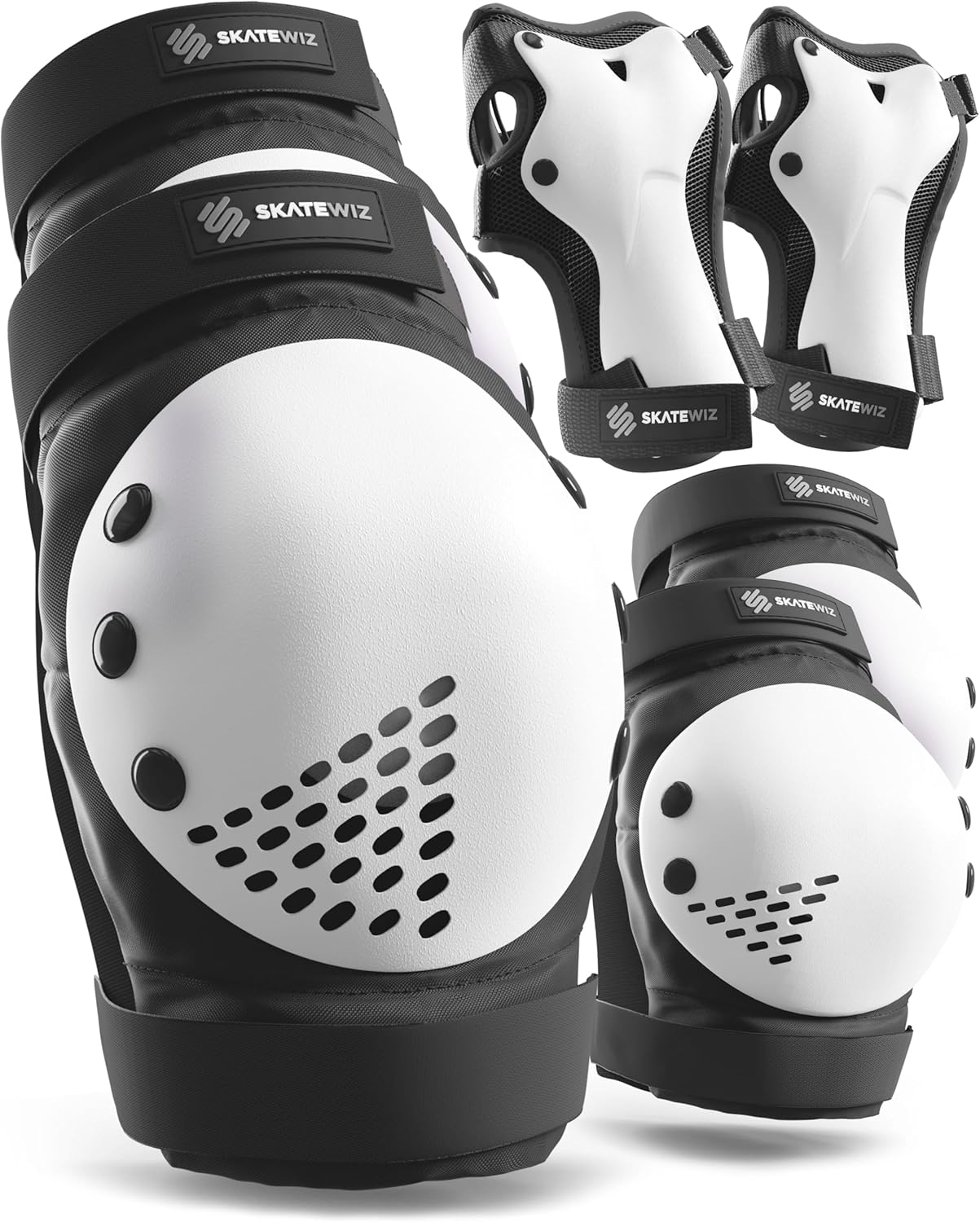 Skatewiz Black and White Skateboard Knee and Elbow Pads size L