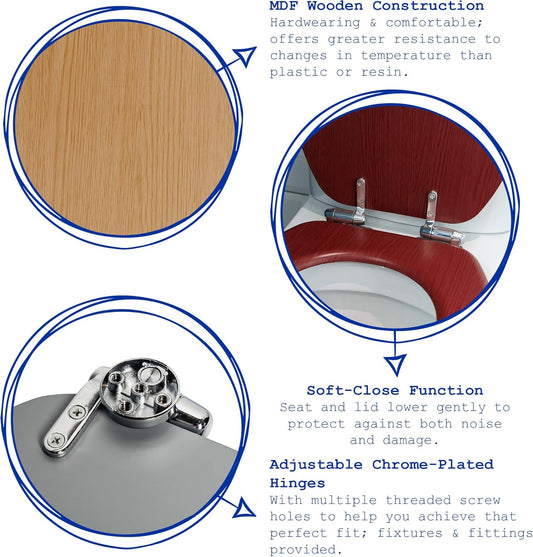 Harbour Housewares Soft Close Toilet Seat - White - Pack of 1 - Oval-Shaped Wooden Toilet Seat
