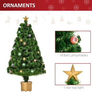 HOMCOM 4FT Prelit Artificial Christmas Tree with Fibre Optics, Baubles Decoration, Golden Pot for Holiday, Home - Green