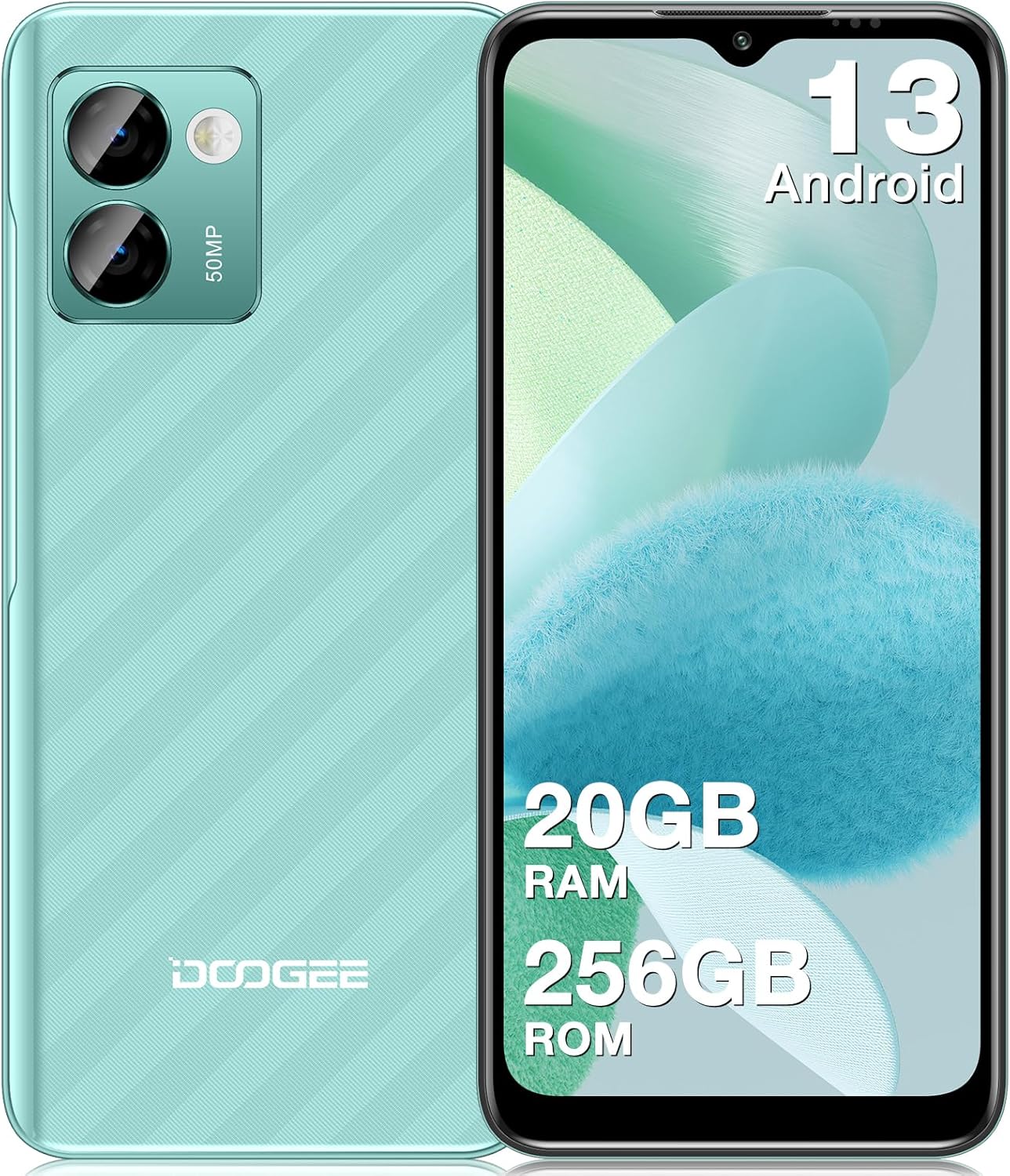 DOOGEE Android Phones, N50 Pro 20GB+256GB MINT GREEN