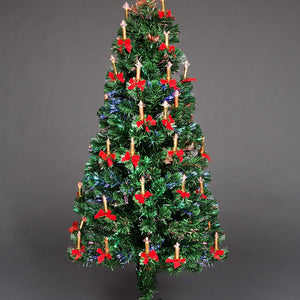 SHATCHI 5Ft/150cm Fibre Optic Christmas Star Topper-LED Candle & Bow Decorations-Pre-Lit Green Artificial Xmas Tree-Multicolor Changing Lights, PVC, 150 cm