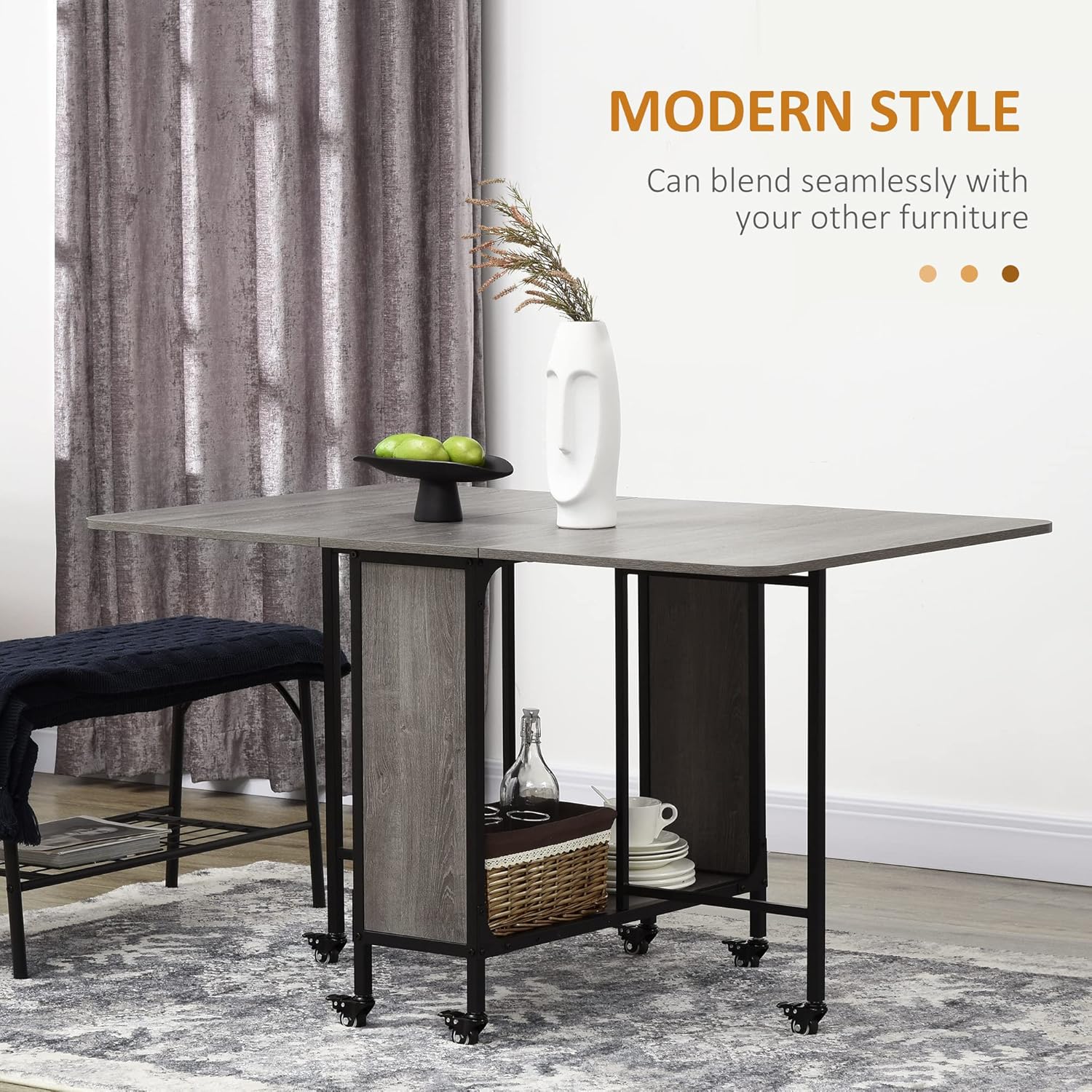 HOMCOM Mobile Drop Leaf Table, Folding Dining Table with 6 Wheels