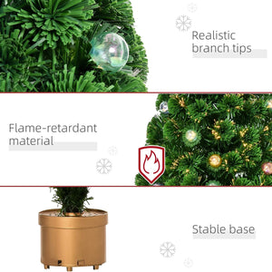 HOMCOM 4FT Prelit Artificial Christmas Tree with Fibre Optics, Baubles Decoration, Golden Pot for Holiday, Home - Green