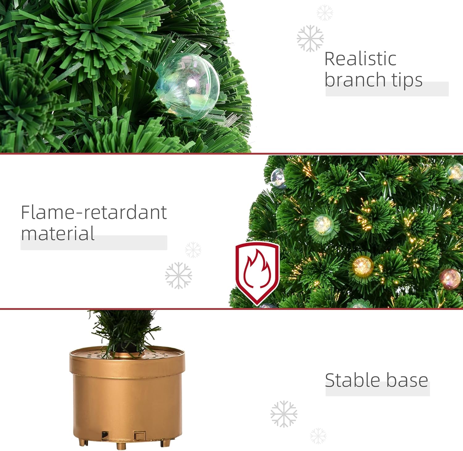 HOMCOM 4FT Prelit Artificial Christmas Tree with Fibre Optics, Baubles Decoration, Golden Pot for Holiday, Home - Green