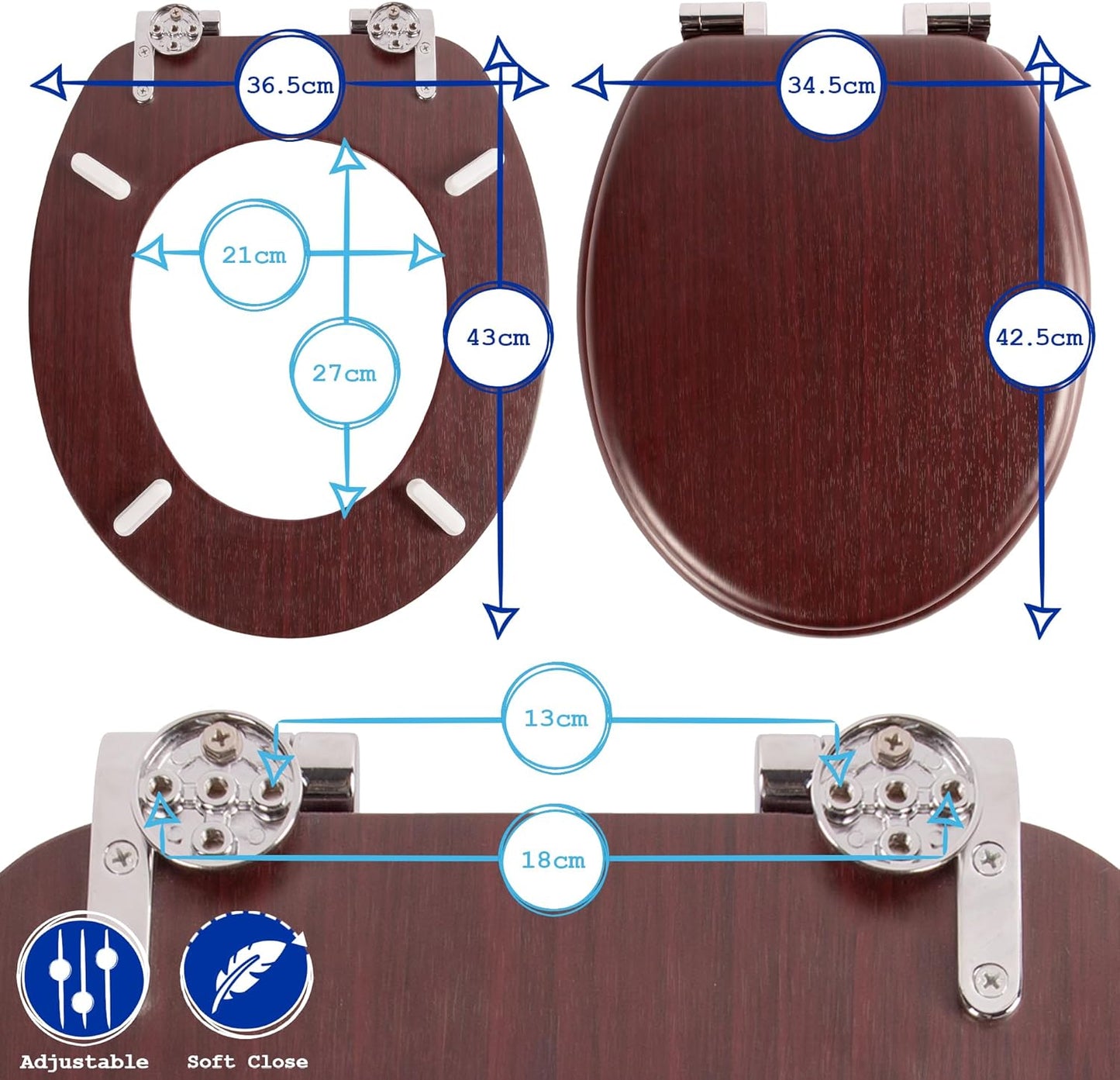 Harbour Housewares Soft Close Toilet Seat - White - Pack of 1 - Oval-Shaped Wooden Toilet Seat
