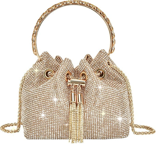 Topall sparkly diamante clutch bag gold