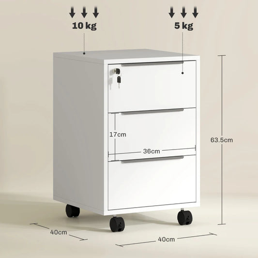 HOMCOM Three-Drawer Locking Filing Cabinet - White