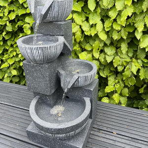 allpondsolutions Garden Bowl Water Feature with LED Lights - Outdoor Solar Powered Panel - 47x27x23cm