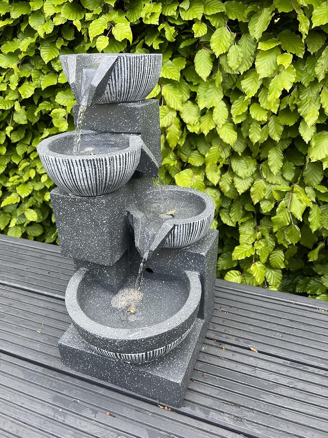 allpondsolutions Garden Bowl Water Feature with LED Lights - Outdoor Solar Powered Panel - 47x27x23cm