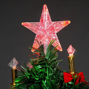 SHATCHI 5Ft/150cm Fibre Optic Christmas Star Topper-LED Candle & Bow Decorations-Pre-Lit Green Artificial Xmas Tree-Multicolor Changing Lights, PVC, 150 cm