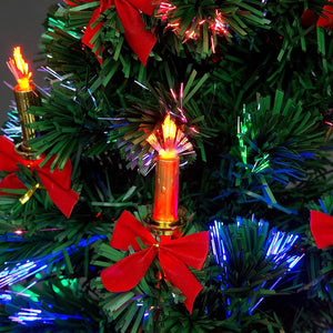 SHATCHI 5Ft/150cm Fibre Optic Christmas Star Topper-LED Candle & Bow Decorations-Pre-Lit Green Artificial Xmas Tree-Multicolor Changing Lights, PVC, 150 cm