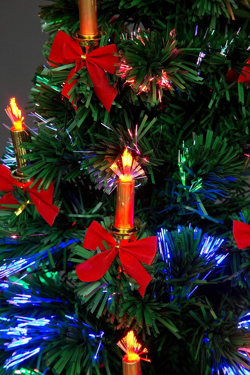 SHATCHI 5Ft/150cm Fibre Optic Christmas Star Topper-LED Candle & Bow Decorations-Pre-Lit Green Artificial Xmas Tree-Multicolor Changing Lights, PVC, 150 cm